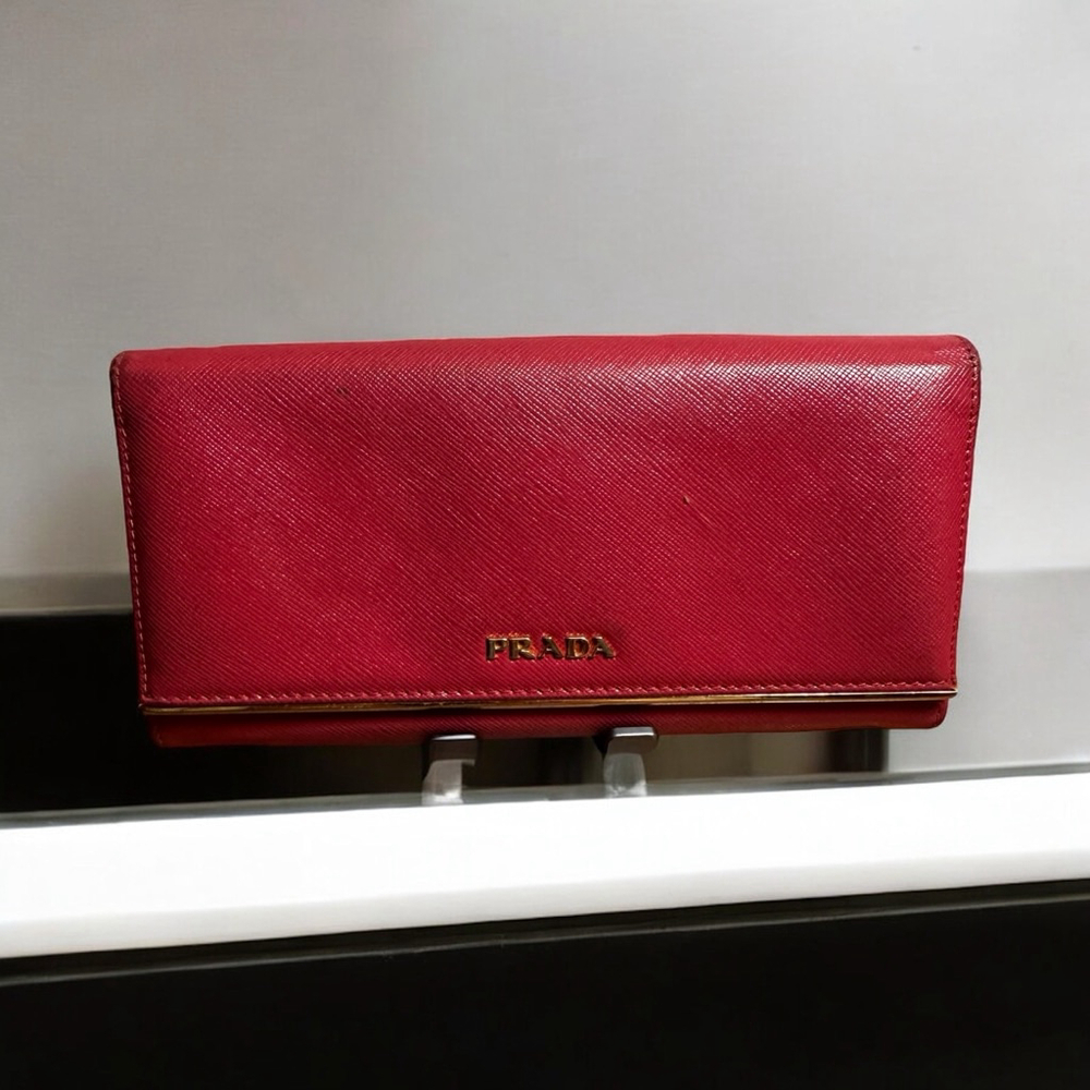 Prada Red Leather Long Flap Wallet